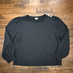 J. Crew Black Sweatshirt Rhinestone Button Puff Sleeve women's Top XL
